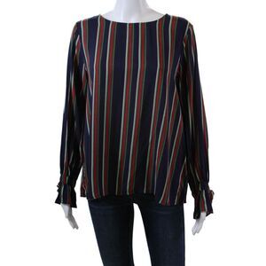 Velvet by Graham & Spencer Womens Striped Crew Neck Blouse Top Blue Combo Size S
